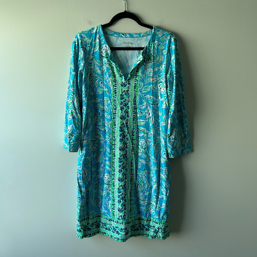 Lilly Pulitzer blue and green printed v neck dress